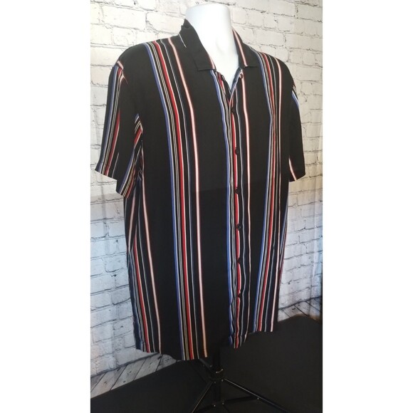 Shaquille XLG Big/Tall Mens XLT Black & Multi Striped Button Dress Shirt - Picture 3 of 6